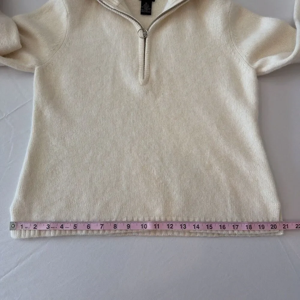 Vtg Angora Lambswool Sweater Womens Sz XL (Fits M) Cream Rafaella 1/2 Zip Funnel - Picture 8 of 13